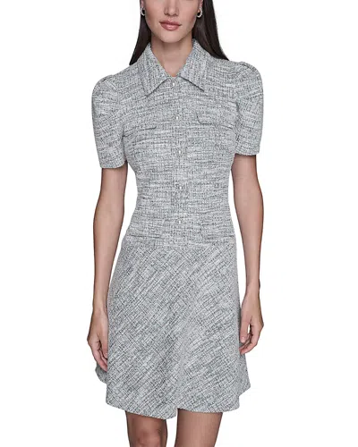 Karl Lagerfeld Tweed Knit A Line Dress In Gray