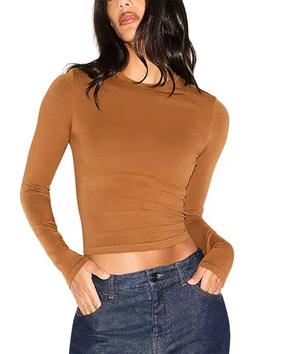 Skims Stretch Cotton Jersey Long Sleeve T-shirt In Brown