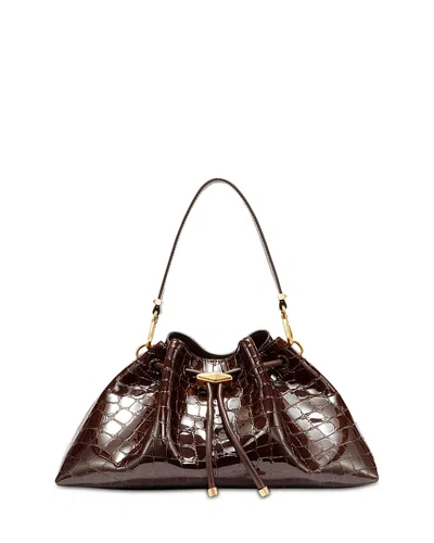 Jimmy Choo Cinch M Shiny Embossed Leather Shoulder Bag In Brown
