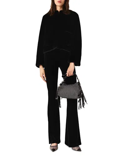 Maje Pivelvet Stretch Velour Trousers In Black