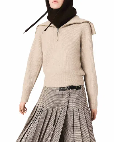 Maje Rhinestone Sweater With Half-zip Collar In Neutral