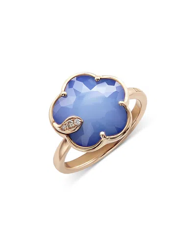 Pasquale Bruni 18k Rose Gold Lapis/white Agate Doublet Floral Ring With Diamonds In Blue