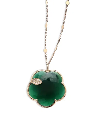Pasquale Bruni 18k Rose Gold Ton Joli Green Agate & White And Champagne Diamond Flower Pendant Necklace, 35.4 In Green
