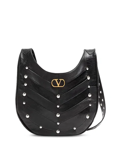 Valentino Garavani Small Hoboho Chevron Quilted Shoulder Bag With Studs In Black