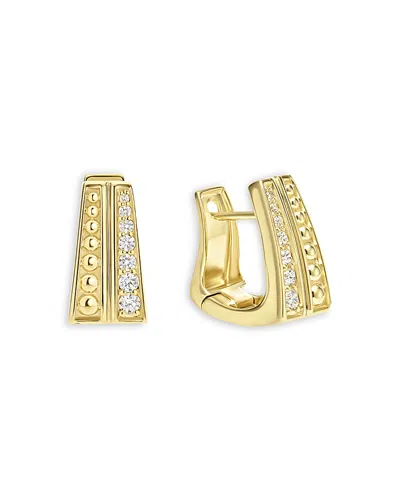 Lagos 18k Yellow Gold Caviar Gold Diamond Double Row Huggie Hoop Earrings In Gold