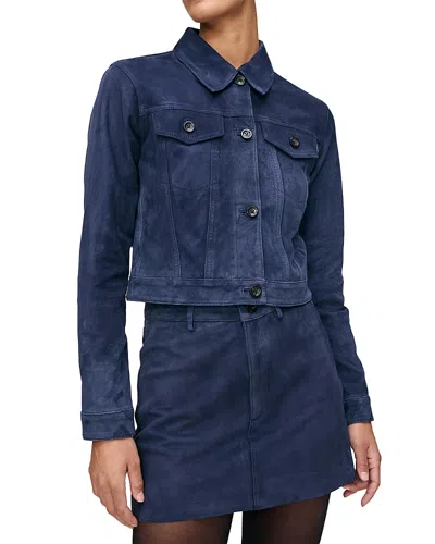 Dl1961 Vika Crop Suede Trucker Jacket In Blue