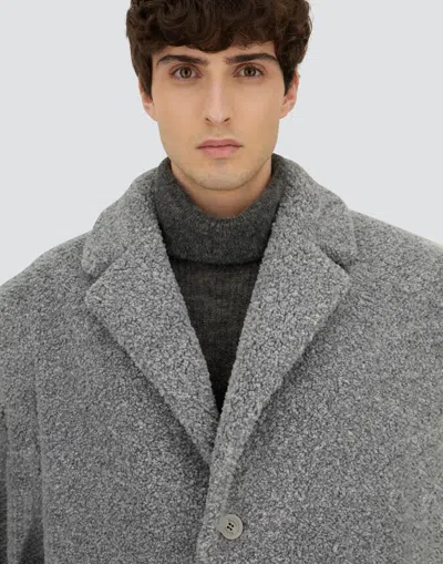 Herno Textured Mohair Wool Single Breasted Coat In Gray