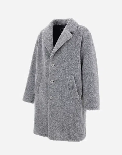 Herno Textured Mohair Wool Single Breasted Coat In Gray