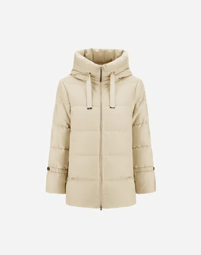Herno Hooded Medium-length Wool Down Jacket With Zip In Brown