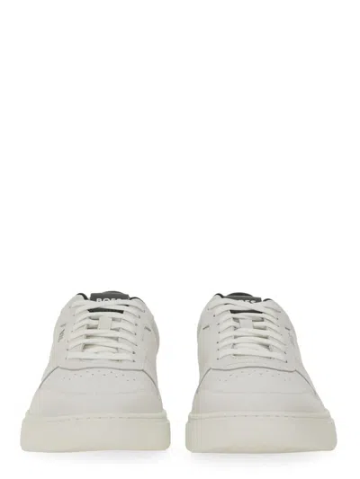 Hugo Boss Leather Trainers With Signature-stripe Details In White