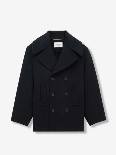 Saint Laurent Short Double-breasted Coat In Black