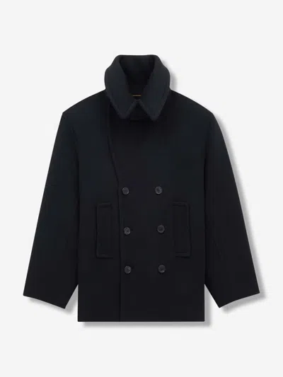Saint Laurent Short Double-breasted Coat In Black