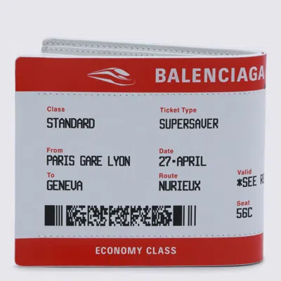 Balenciaga Red And White Leather Wallet In Burgundy