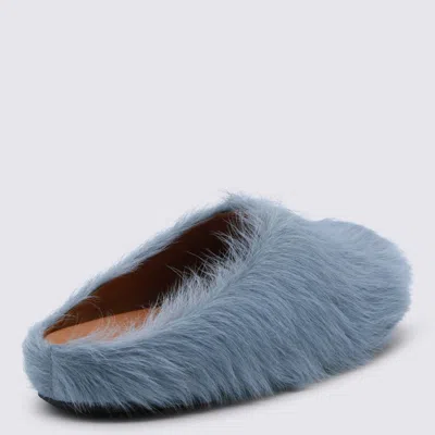 Marni Faux Fur Round Toe Slippers With Heel In Blue
