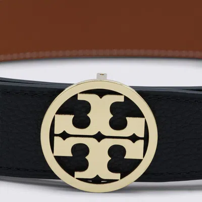 Tory Burch 1.5-inch Miller Smooth Leather Reversible Logo Belt In Black