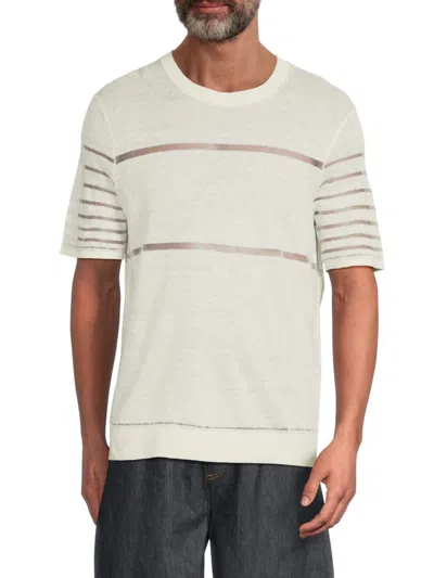 Helmut Lang Men's Sheer Striped Linen T-shirt In White