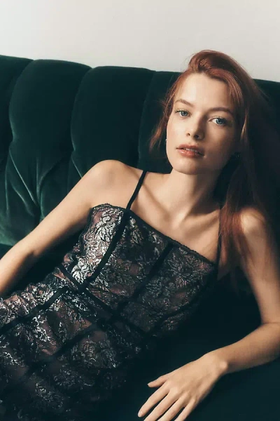 By Anthropologie Square-neck Shine Midi Dress In Black