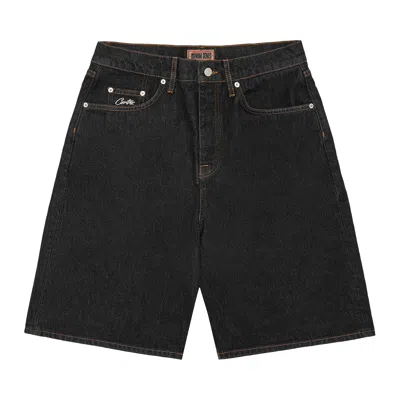 Pre-owned Corteiz Crest Chainstitch Denim Short 'washed Black' | Men's Size 36