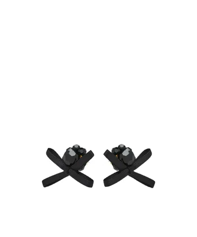 Simone Rocha Petite Bow Daisy Satin Earrings In Black