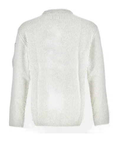 C.p. Company Round Neck Fleece Knit Sweater In White