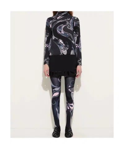 Pucci Orchidee Print High-neck Wool Sweater In Black