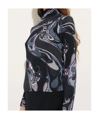 Pucci Orchidee Print High-neck Wool Sweater In Black