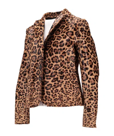 Lela Rose Long-sleeved Leopard-print Leather Jacket In Brown