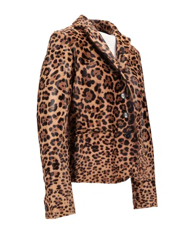 Lela Rose Long-sleeved Leopard-print Leather Jacket In Brown