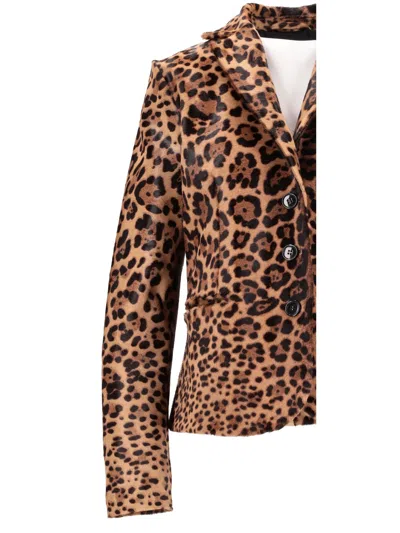 Lela Rose Long-sleeved Leopard-print Leather Jacket In Brown