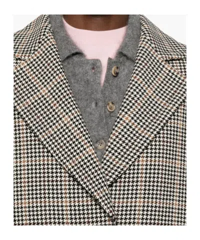 Tagliatore Houndstooth Pattern Wool Coat Pockets In Gray