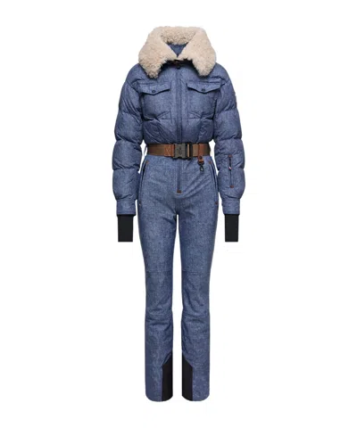 Moncler Shearling-trimmed Down Ski Suit In Multi