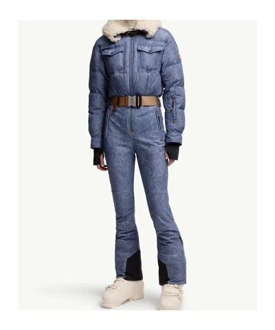 Moncler Shearling-trimmed Down Ski Suit In Multi