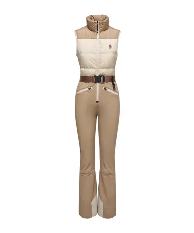 Moncler Grenoble Colorblock Down Ski Suit In Brown
