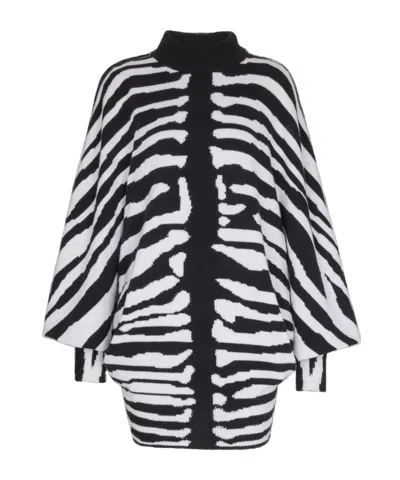 Balmain Knit Dress With Zebra Intarsia In Animal Print