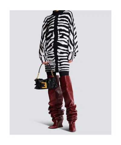 Balmain Knit Dress With Zebra Intarsia In Animal Print