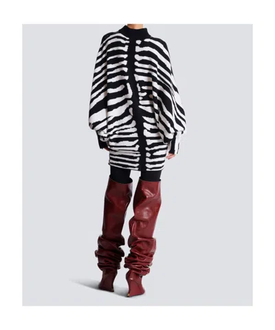 Balmain Knit Dress With Zebra Intarsia In Animal Print