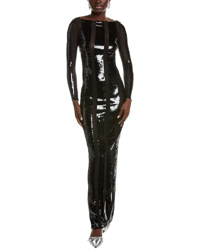 Retroféte Elsi Striped Sequin-embellished Mesh Gown In Black