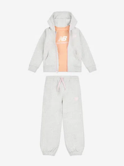New Balance Girls T-shirt And Tracksuit Set In Gray