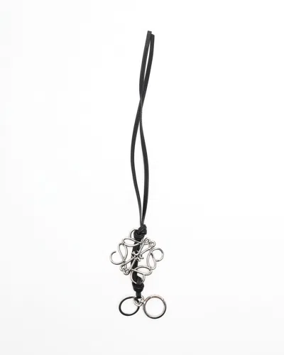 Loewe Anagram And Calfskin Strap Bag Charm In Black