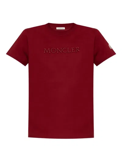 Moncler Embroidered Tonal Logo Cotton T-shirt Clothing In Red