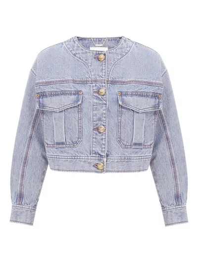 Zimmermann Short Denim Jacket Contrast Stitching In Blue