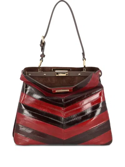 Fendi Peekaboo Soft Medium Two-tone Inlaid Hagfish Leather Bags In Red