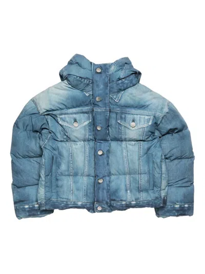 Acne Studios Blue Hooded Puffer Jacket In Blue