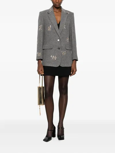 Maje Womens Grey Sequin-embellished Single-breasted Woven Blazer In Multi