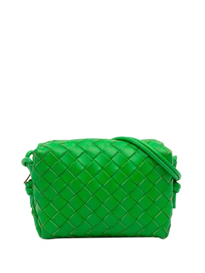 Pre-owned Bottega Veneta 2012-2025 Mini Lambskin Intrecciato Loop Camera Bag Crossbody Bag In Green