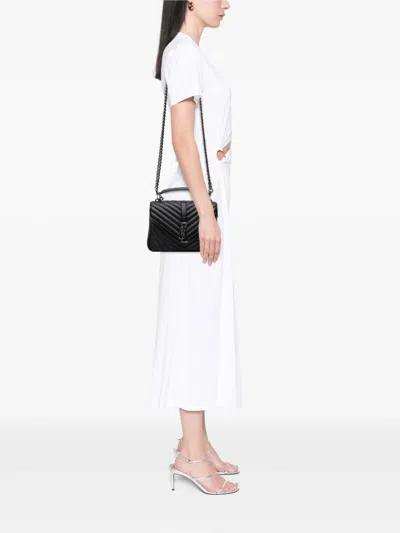 Pre-owned Saint Laurent 2016 Medium Quilted Chevron Sheepskin College Satchel In Black