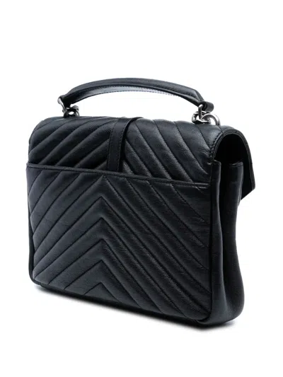 Pre-owned Saint Laurent 2016 Medium Quilted Chevron Sheepskin College Satchel In Black