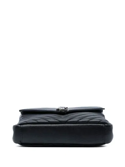 Pre-owned Saint Laurent 2016 Medium Quilted Chevron Sheepskin College Satchel In Black