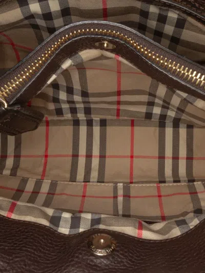 Pre-owned Burberry 2000-2017 Calfskin Bridle Hepburn Satchel In Brown