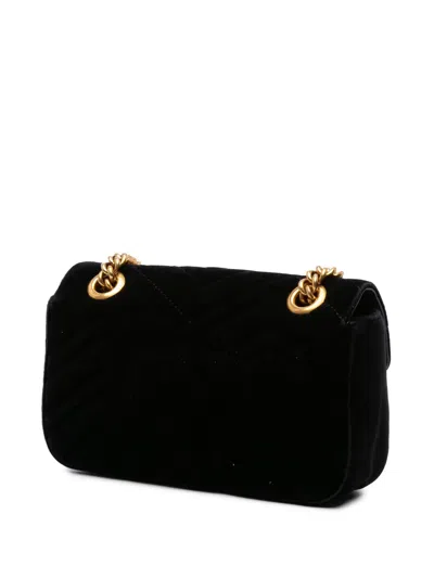 Pre-owned Gucci 2016-2025 Small Gg Marmont Matelasse Velvet Shoulder Bag In Black